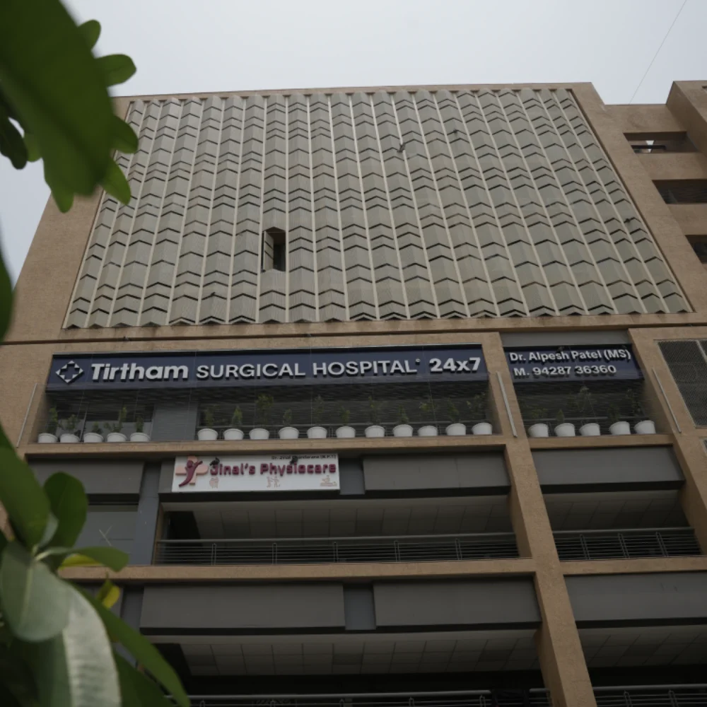 Tirtham Surgical Hospital building on Science City Road, Sola, Ahmedabad